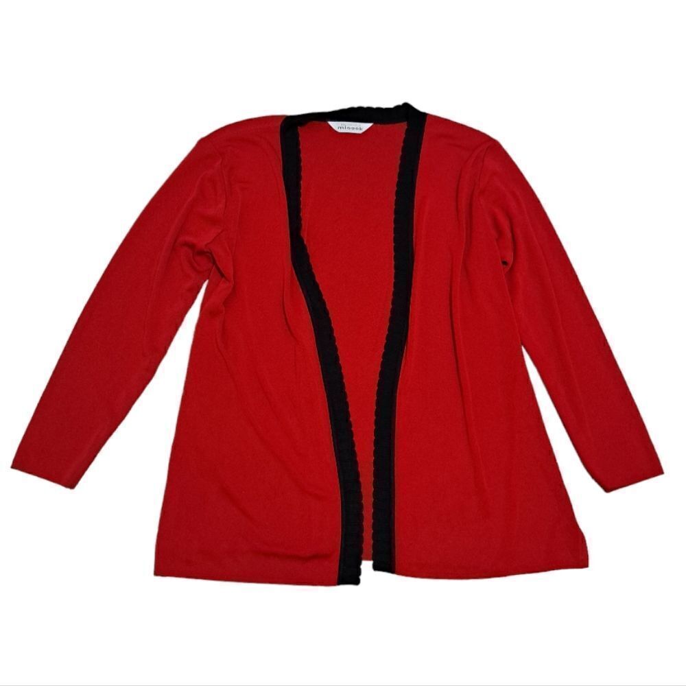 Misook Exclusively Open Front Cardigan Scalloped Trim No Size Tag Medium Red